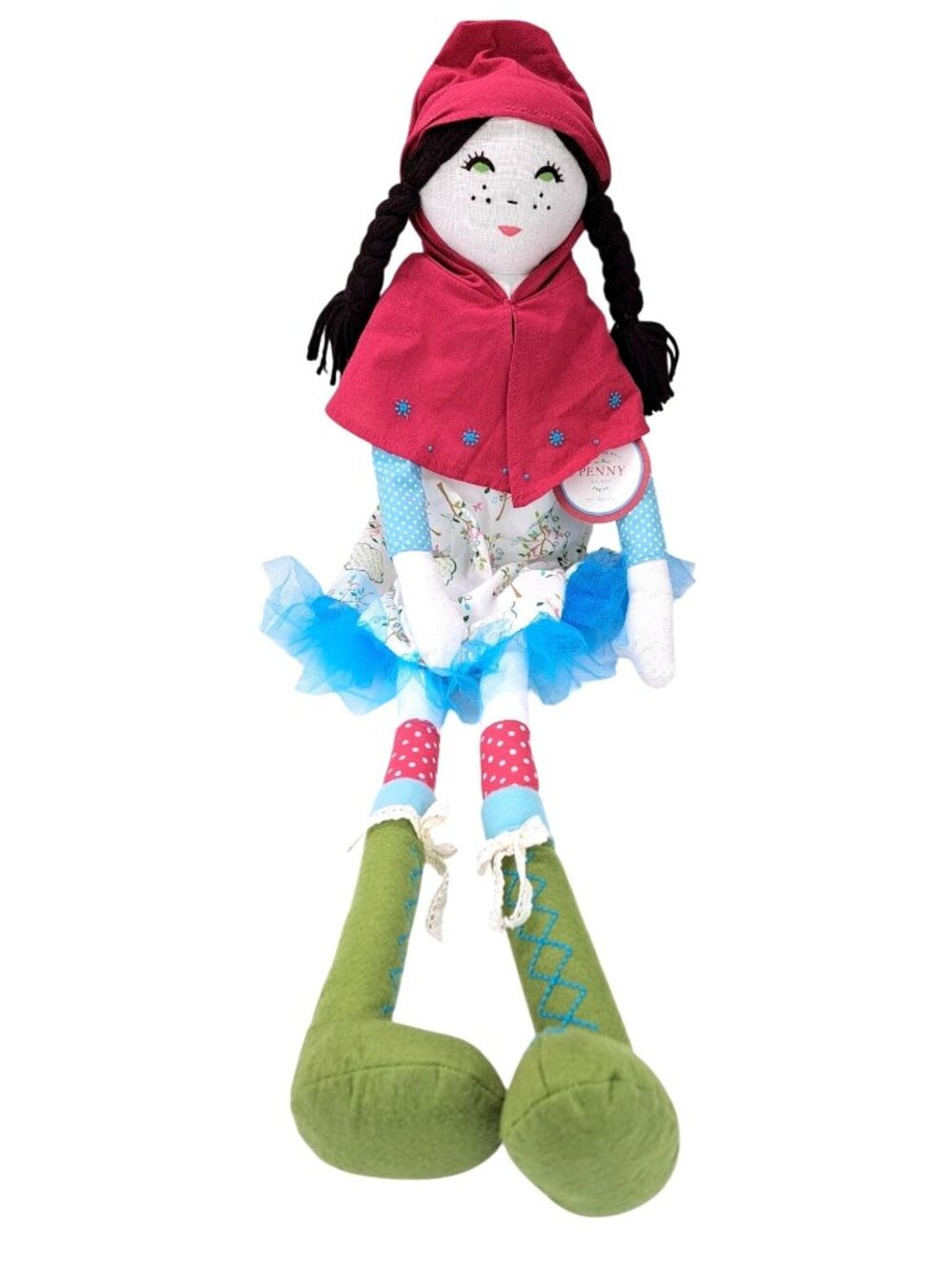 Pottery Barn Kids Penny Designer Doll Red Riding Hood Cape Blue Floral Dress New